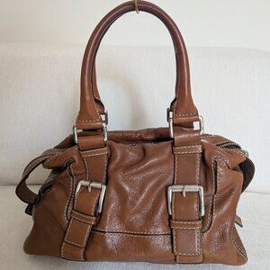 Michael Kors Brown Leather Doctors Satchel with Duster